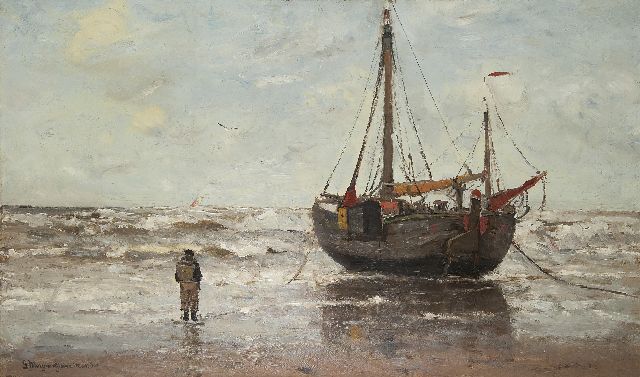 Morgenstjerne Munthe | Voor anker in de branding, olieverf op doek, 64,9 x 108,4 cm, gesigneerd l.o.