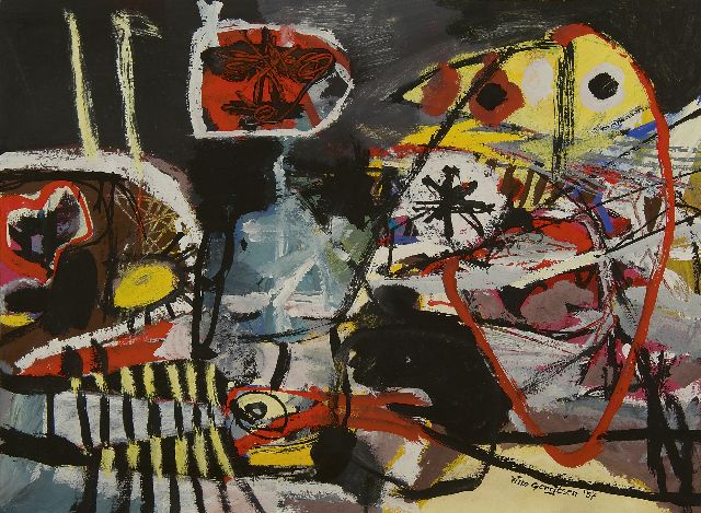 Wim Gerritsen | Zonder titel, gouache op papier, 54,0 x 73,6 cm, gesigneerd r.o. en gedateerd '57