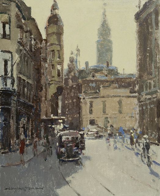 Hessel de Boer | De Gravenstraat, Den Haag, met de toren van het oude stadhuis, olieverf op doek, 60,0 x 50,0 cm, gesigneerd l.o.