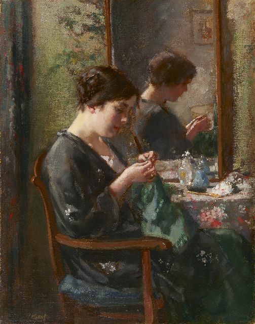 Salomon Garf | Jonge vrouw bij haar kaptafel, olieverf op doek, 55,3 x 43,3 cm, gesigneerd l.o.