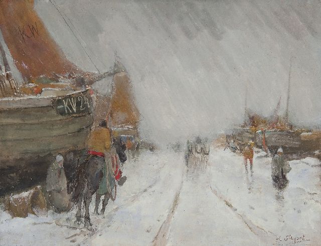 Henri Stacquet | De KW 24 in de sneeuw, gouache op papier, 50,0 x 60,0 cm, gesigneerd r.o.