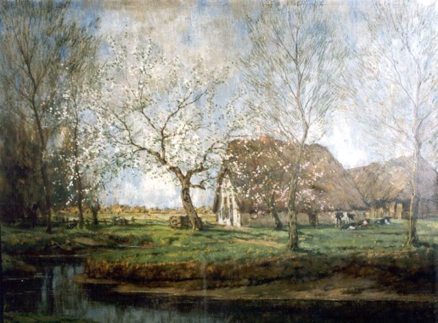 Arnold Gorter | Appelbloesem voor de boerderij, olieverf op doek, 62,0 x 79,0 cm, gesigneerd r.o.