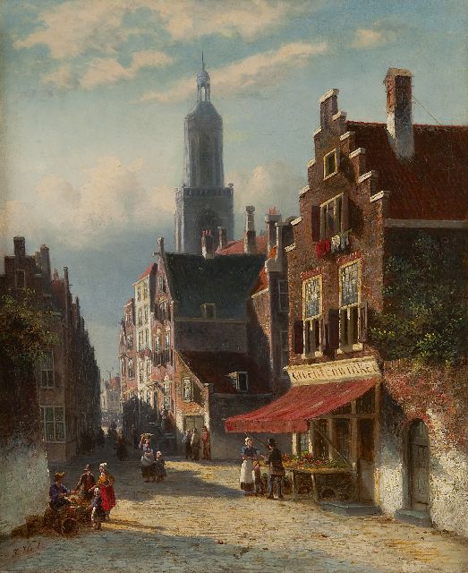 Johannes Frederik Hulk | Hollands straatje met groentewinkel, olieverf op doek, 57,0 x 46,5 cm, gesigneerd l.o.