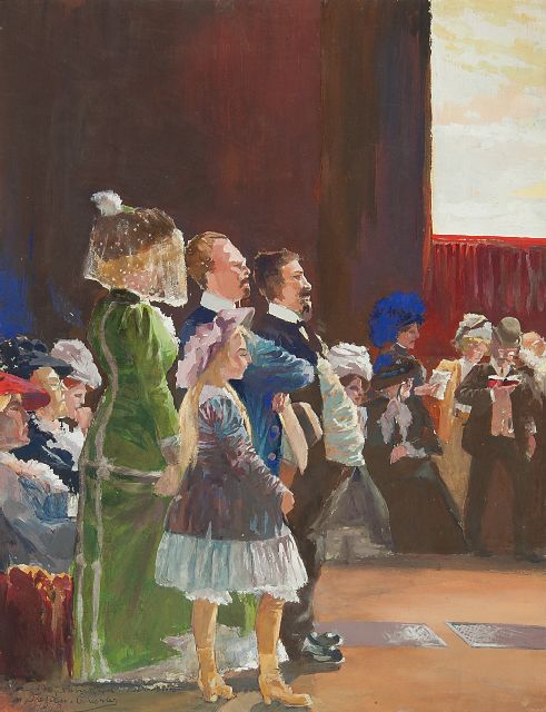 Guido Paul Richter | In bewondering voor de Sixtijnse Madonna in Dresden, gouache op papier, 35,9 x 27,5 cm, gesigneerd l.o. en gedateerd 'Dresden' 1910