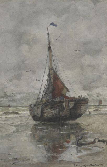 Morgenstjerne Munthe | Bomschuit op het strand, aquarel op papier, 48,2 x 31,3 cm, gesigneerd r.o. en gedateerd 1912