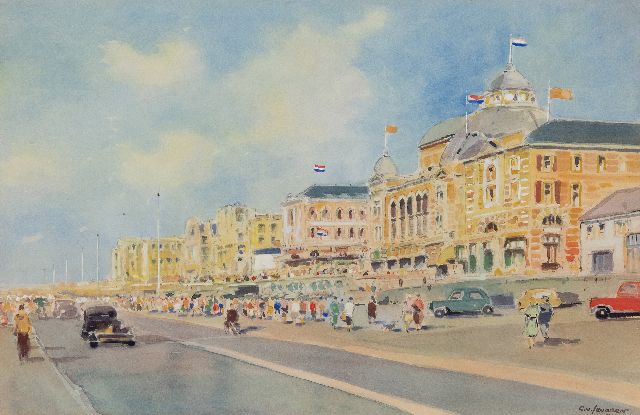 Gerrit van Jeveren | De boulevard van Scheveningen, aquarel op papier, 35,3 x 53,7 cm, gesigneerd r.o. en te dateren jaren 50