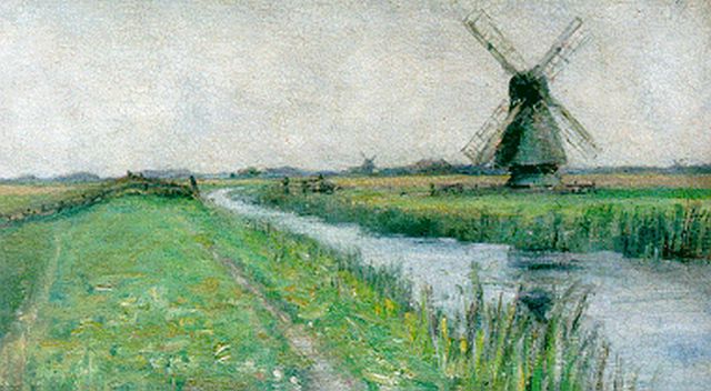 Piet Schipperus | Molenlandschap, 27,0 x 48,5 cm