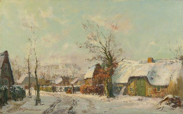 David Schulman | Boerenpaar in de sneeuw, Blaricum, olieverf op doek, 47,3 x 75,5 cm, gesigneerd l.o.