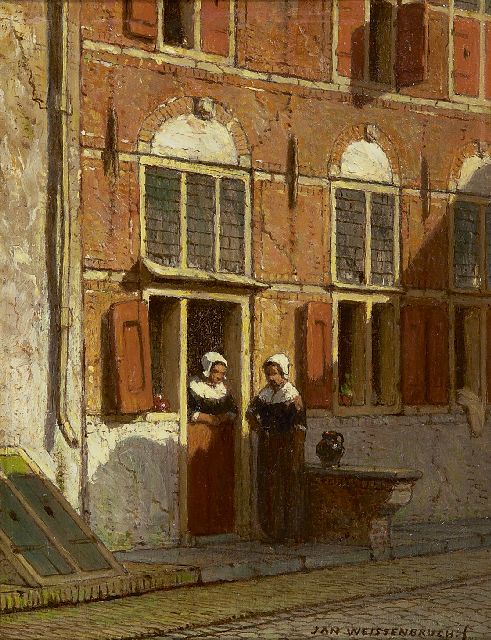 Jan Weissenbruch | Buurpraatje, olieverf op paneel, 20,0 x 15,8 cm, gesigneerd r.o.