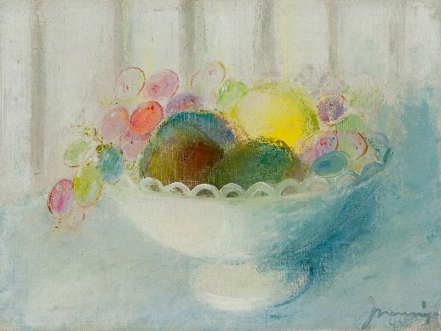 Jaap Nanninga | Fruitschaal, olieverf op doek, 22,7 x 30,0 cm, gesigneerd r.o. en gedateerd '46