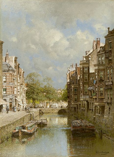 Karel Klinkenberg | De Steigersgracht, Rotterdam, met op de achtergrond de Grotemarkt, olieverf op doek, 53,2 x 39,1 cm, gesigneerd r.o.