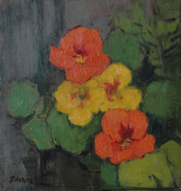 Piet de Regt | Oost-Indische kers, olieverf op doek op paneel, 22,5 x 21,7 cm, gesigneerd l.o. met initialen en verso voluit