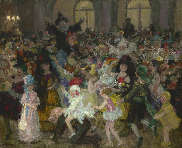 Jules Grün | Fête costumée, olieverf op doek, 49,9 x 61,1 cm, gesigneerd l.o.