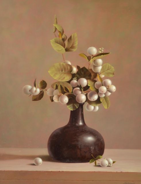 Andreas Gyula Bubarnik | Stilleven met sneeuwbessen, olieverf op triplex, 45,0 x 35,3 cm, gesigneerd r.o.