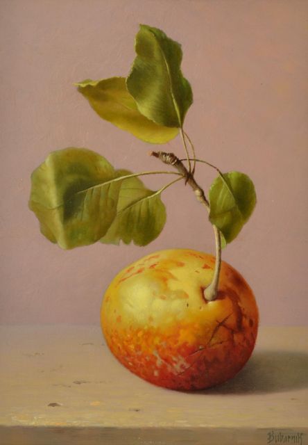 Andreas Gyula Bubarnik | Peer op stenen tafel, olieverf op koper, 18,0 x 13,0 cm, gesigneerd r.o.
