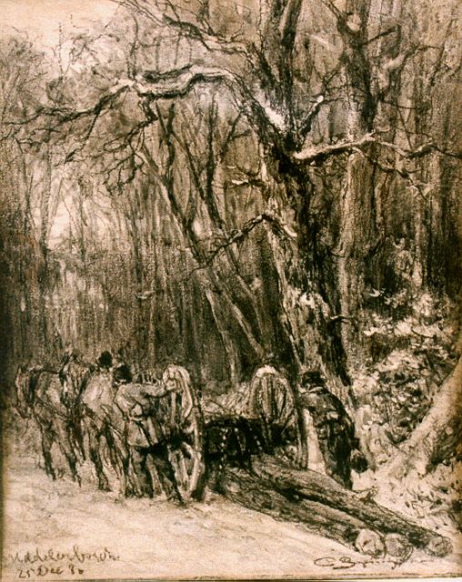 Cornelis Springer | Mallejan in Uddelerbosch, tekening op papier, 25,0 x 20,0 cm, gesigneerd r.o. en gedateerd '80