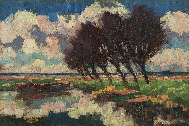 Wouter van Smorenburg | Knotwilgen aan een plas, olieverf op paneel, 15,5 x 23,1 cm, gesigneerd l.o.