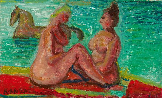Kees Andréa | Twee baadsters, olieverf op paneel, 11,0 x 18,2 cm, gesigneerd l.o.