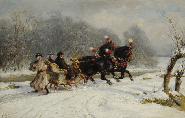 Otto Eerelman | Uit rijden in de arrenslee, olieverf op doek op board, 52,3 x 80,7 cm, gesigneerd l.o.
