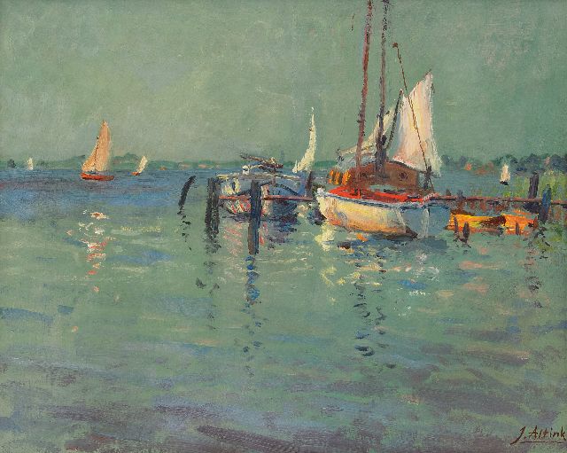 Jan Altink | Jachthaven aan het Paterswoldsemeer, olieverf op doek, 40,4 x 50,3 cm, gesigneerd r.o.