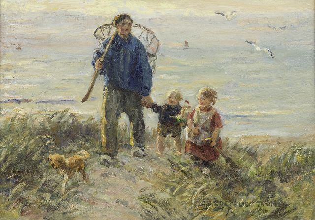 Jan Zoetelief Tromp | Huiswaarts door de duinen, olieverf op doek, 25,5 x 35,7 cm, gesigneerd r.o.