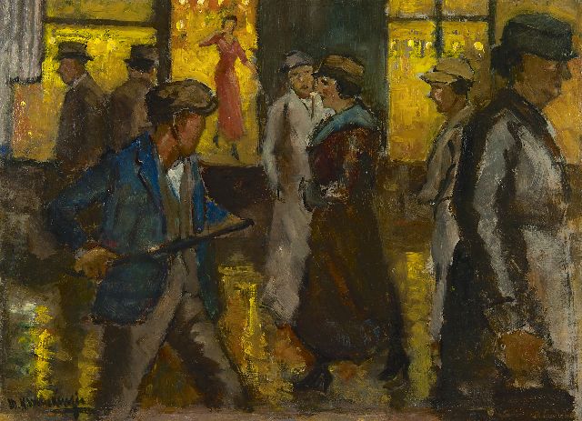 Marie Henri Mackenzie | Amsterdamse winkelstraat, bij avond, olieverf op board, 36,7 x 49,6 cm, gesigneerd l.o.