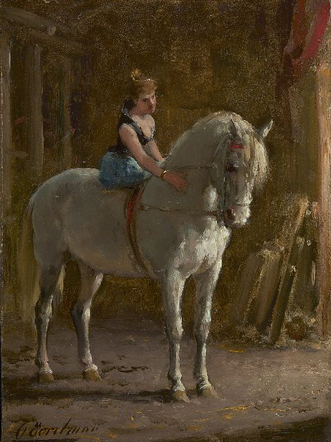 Otto Eerelman | Wachtend op de circusact, olieverf op paneel, 21,1 x 15,6 cm, gesigneerd l.o.