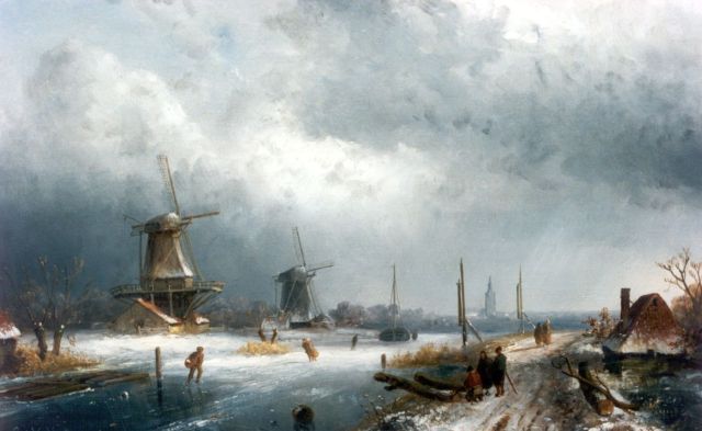 Charles Leickert | Winter, olieverf op paneel, 28,7 x 42,8 cm, gesigneerd l.o.