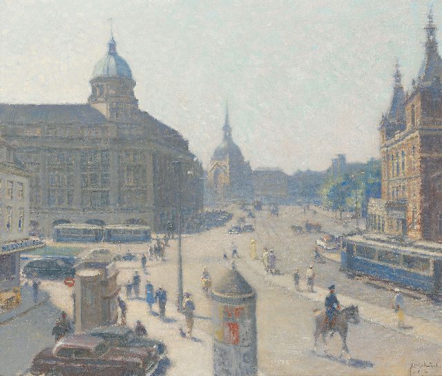 A.P. Schotel | Het Leidseplein, Amsterdam, gezien vanuit 'Extase', olieverf op doek, 60,2 x 70,5 cm, gesigneerd r.o.