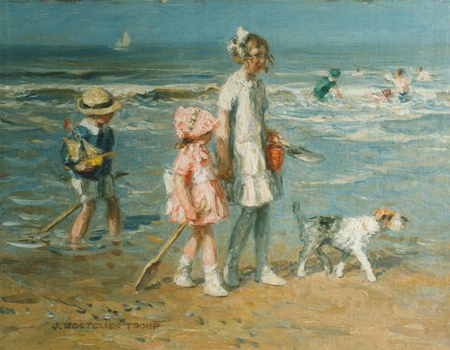 Jan Zoetelief Tromp | Langs het strand, olieverf op doek, 37,5 x 50,0 cm, gesigneerd l.o.