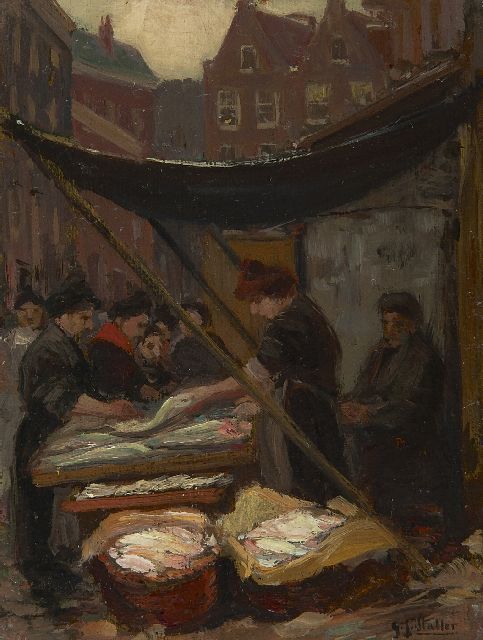Gerard Johan Staller | Visverkoopster op Uilenburg, Amsterdam, olieverf op doek op board, 15,7 x 12,2 cm, gesigneerd r.o.