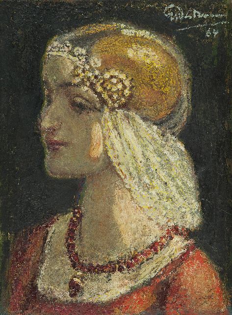 Gerard Westermann | Jonge vrouw in Friese klederdracht, olieverf op doek, 50,2 x 37,5 cm, gesigneerd r.b. en gedateerd '64, zonder lijst