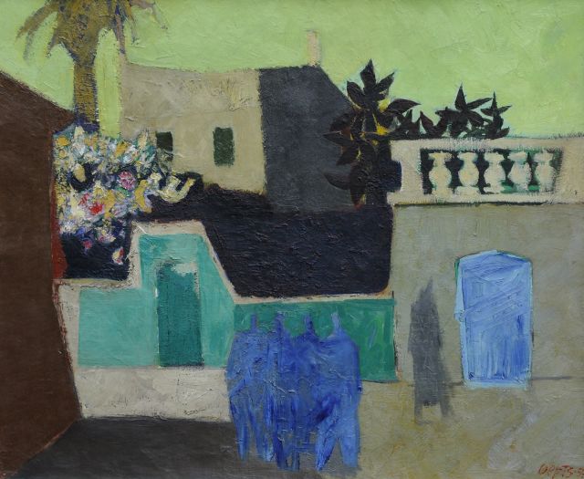 Wim Oepts | Frans pleintje, olieverf op doek, 60,0 x 73,0 cm, gesigneerd r.o. en gedateerd '54