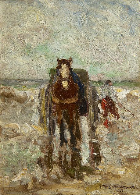 Morgenstjerne Munthe | Schelpenvisser op het strand, olieverf op paneel, 35,9 x 26,4 cm, gesigneerd r.o. en gedateerd 1915