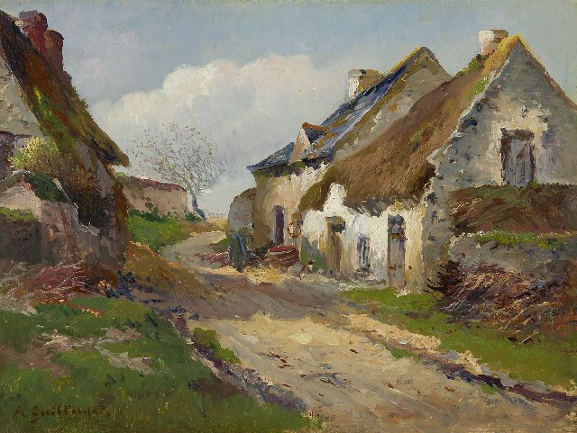 Antoine Guillemet | Boerenhuizen in Normandië, Frankrijk, olieverf op doek, 26,8 x 34,8 cm, gesigneerd l.o.