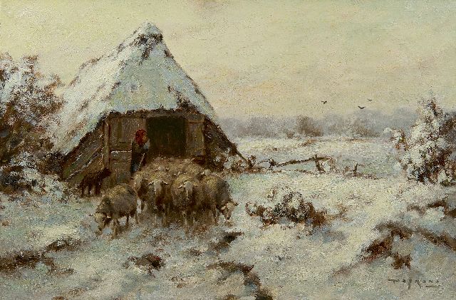 Martinus Nefkens | Kudde met herder bij Veluwse schaapskooi, olieverf op doek, 40,5 x 60,3 cm, gesigneerd r.o.