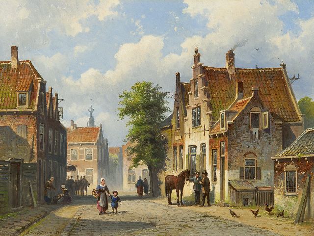 Eduard Alexander Hilverdink | Zonnig stadsgezicht met de Haarlemse Bakenesserkerk, olieverf op paneel, 26,4 x 34,8 cm, gesigneerd l.o.