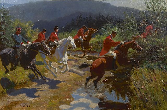 Oskar Merté | De vossenjacht, olieverf op doek, 54,5 x 82,0 cm, gesigneerd l.o. en gedateerd 1905