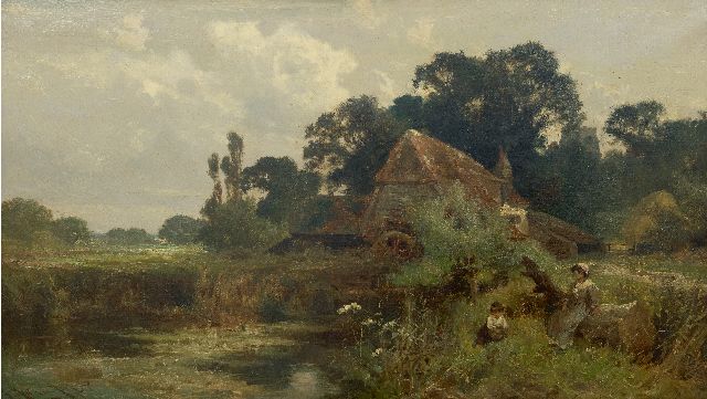 John Horace Hooper | Bij de watermolen, olieverf op doek, 61,0 x 107,0 cm, gesigneerd l.o. en te dateren ca. 1890