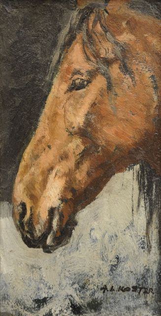 Koster A.L.  | Paardenhoofd, olieverf op paneel 21,7 x 11,5 cm, gesigneerd r.o.