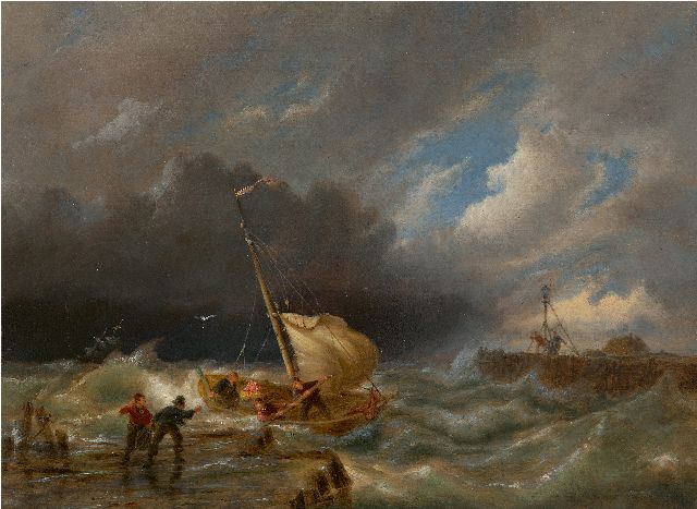 Pieter Cornelis  Dommershuijzen | Kustgezicht bij Muiderberg bij storm, olieverf op paneel, 30,2 x 40,6 cm, gesigneerd r.o. en gedateerd 1908, zonder lijst