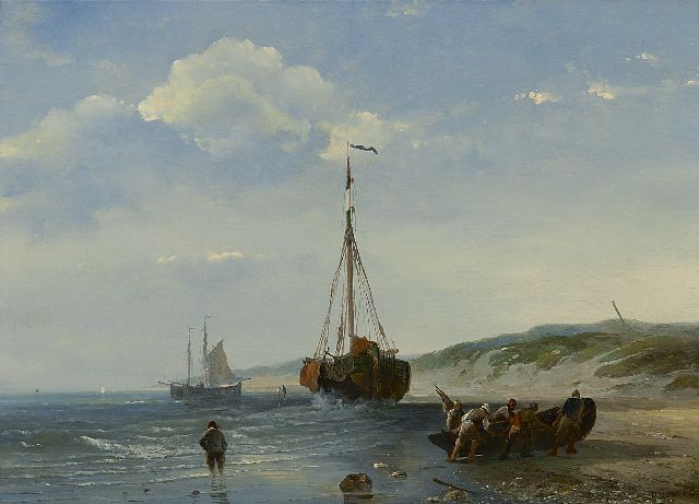 Desiré Donny | Vissersboten bij eb, olieverf op paneel, 25,4 x 35,2 cm, gesigneerd r.o.