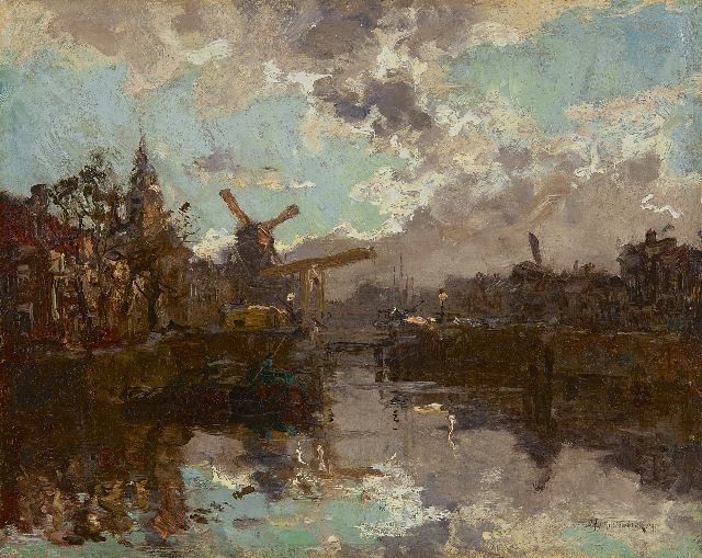 Johan Hendrik van Mastenbroek | De Aelbrechtskolk in Delfshaven, olieverf op doek, 28,3 x 35,8 cm, gesigneerd r.o. en gedateerd '09