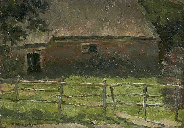 Piet Mondriaan | Boerderijtje achter een hek, olieverf op doek op paneel, 20,5 x 29,1 cm, gesigneerd l.o. en  1904