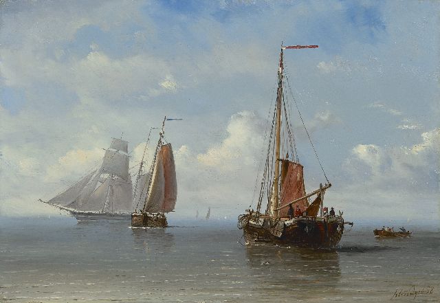 Petrus Paulus Schiedges | Zeilschepen op open zee, olieverf op paneel, 23,8 x 34,1 cm, gesigneerd r.o. en gedateerd '58