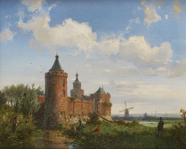 Hermanus Koekkoek | Vissers bij het Slot Abcoude, olieverf op paneel, 17,5 x 21,5 cm, gesigneerd l.o. met initialen en gedateerd '59