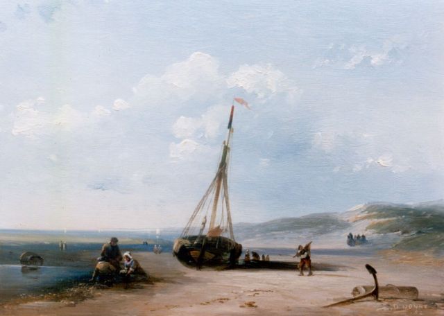 Desiré Donny | Bedrijvigheid op het strand, olieverf op paneel, 18,1 x 23,8 cm, gesigneerd r.o. en gedateerd '52