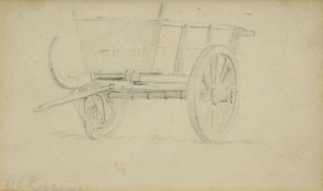 Barend Cornelis Koekkoek | Studie van een boerenkar, krijt op papier, 8,3 x 13,9 cm, gesigneerd l.o.