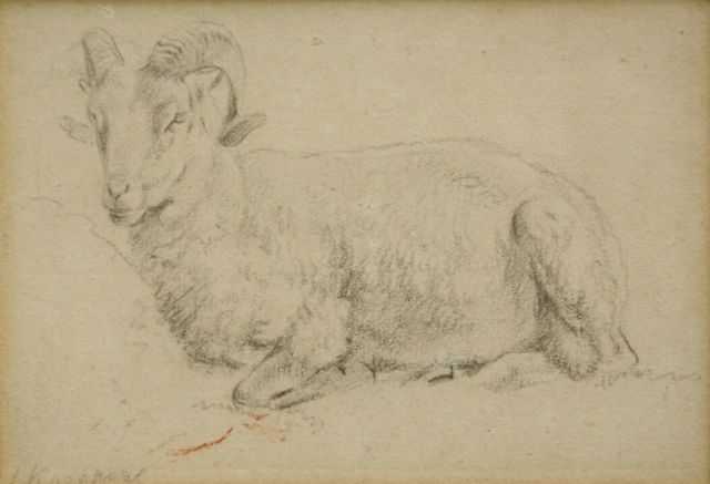 Koekkoek B.C.  | Studie van een ram, krijt op papier 7,2 x 10,4 cm, gesigneerd l.o.