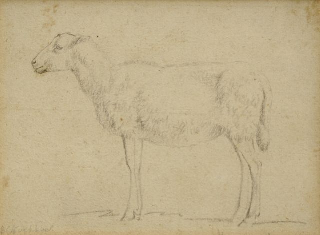 Koekkoek B.C.  | Studie van een schaap, krijt op papier 8,9 x 12,0 cm, gesigneerd l.o.